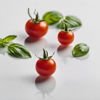 Delicate Beauty: Cherry Tomato Close-Up with Basil