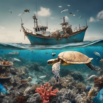 Echoes of Life: Sea Turtles and Fish Amidst Coral Destruction