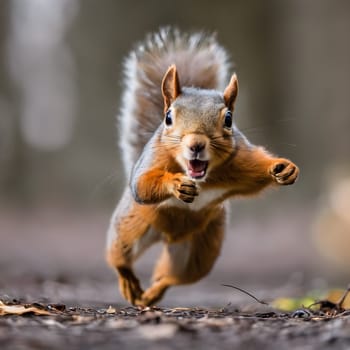 Energetic Squirrel Mid-Air Leap in the Forest
