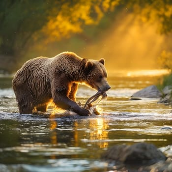 Nature’s Rhythm: Bear Fishing in the First Light