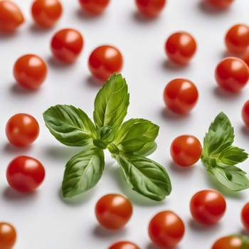 Fresh and Minimal: Cherry Tomato with Basil Close-Up