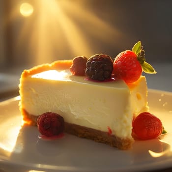 Berry Bliss: Cheesecake in Warm, Golden Light