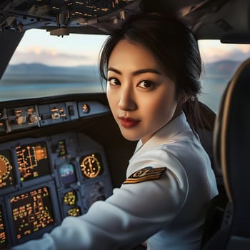 Pilot Professional Flight Airline Woman in the Cockpit