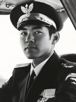 Male Pilot Flight Airline Man in the Cockpit