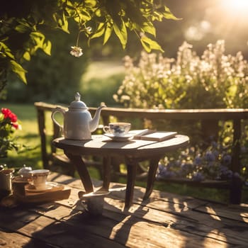Sunlit Serenity: A Cup of Tea in the Garden