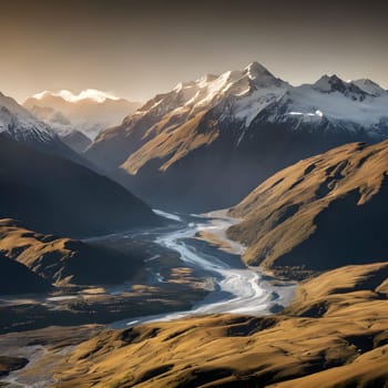 Sunlit Valleys and Glaciers: A Majestic View of South Island