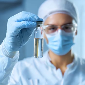 Lab Technician Holding Vial in Sterile Environment