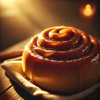 Golden Indulgence: A Cinnamon Roll's Sweet Morning Glow