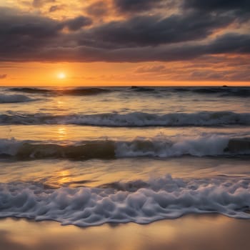 Tranquil Beach Sunset: Golden Hues on Water