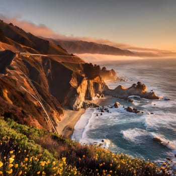 Twilight Beauty: Big Sur’s Cliffs Embraced by Sunset