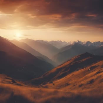Golden Horizon: Dramatic Mountain Sunset