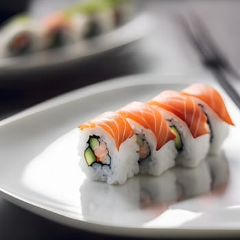 Culinary Minimalism: Sushi Roll on White Elegance