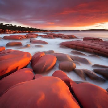Tasmania Aflame: Bay of Fires Rocks Illuminated by Sunset