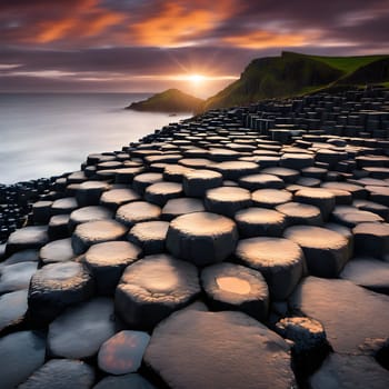 Giant’s Causeway at Dusk: Nature's Marvels in Sunset Glow
