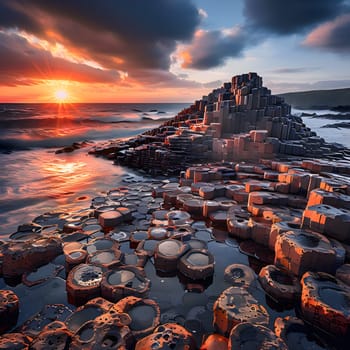 Ireland’s Natural Marvel: Giant’s Causeway in Sunset Splendor