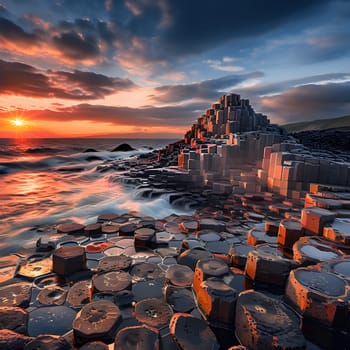 Golden Hour at Giant’s Causeway: Basalt Columns Aglow
