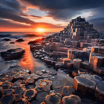 Where Land Meets Magic: Sunset Over Giant’s Causeway’s Basalt Columns