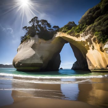 Majestic Morning at Cathedral Cove: Sunlight Through the Rock Arch