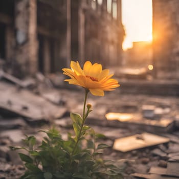 Resilience in Bloom: A Flower's Hope Amidst Urban Decay