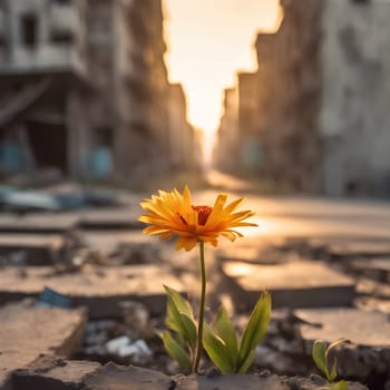Sunrise Serenity: The Flower's Journey Through Ruins