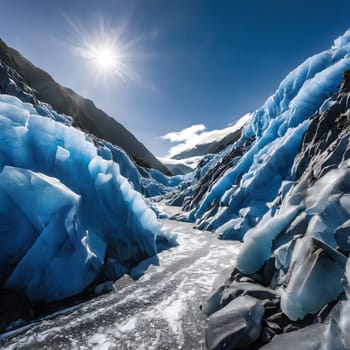 Sunlit Icy Grandeur: Franz Josef Glacier's Blue Gem