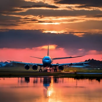 Skyward Bound: Airplane Taking Off with the First Light of Morning