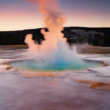 Geysers at Dusk: A Symphony of Color in Yellowstone