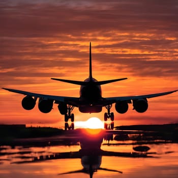 Breaking Dawn: Airplane Silhouette Takes Flight at Sunrise