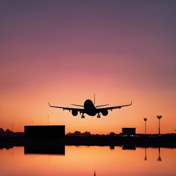 Into the Horizon: Airplane Ascending Against a Vibrant Sunrise