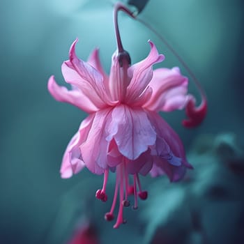 Minimalistic Beauty: Fuchsia Flower Against a Cool-Toned Background