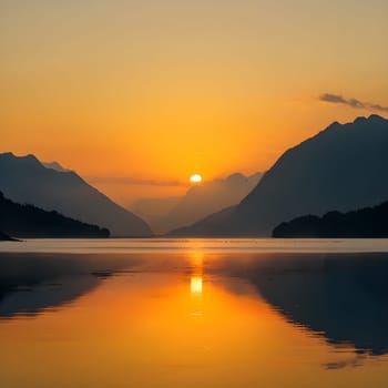 Mountain Serenity: Sunset Over a Calm Lake