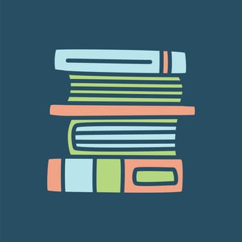 Doodle pile of books icon. Hand drawn book, journal or notebook symbol isolated on white background. Vector illustration