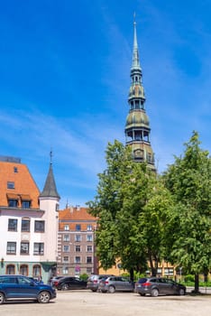 RIGA, LATVIA - JUNE 16, 2024: View on the old town city center, an Unesco World Heritage site.