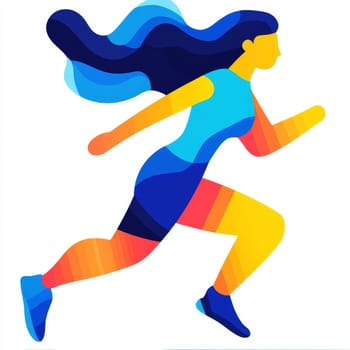 Colorful abstract illustration of a female runner in motion, symbolizing energy and vitality.