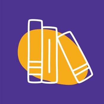 Doodle books shelf icon handdrawn with thin line and colored with colorful blob. Hardcover literature symbol isolated on white background. Vector illustration
