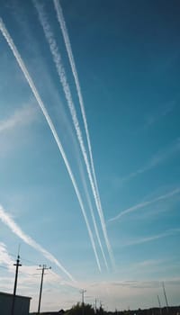 Chemtrail conspiracy theory. Long-lasting condensation trails left in sky by high-flying aircraft are actually chemtrails consisting of chemical or biological agents, sprayed for nefarious purposes