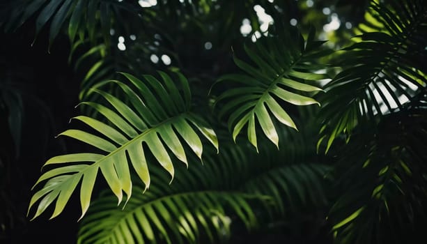 Vibrant Monstera leaves hang gracefully, bathed in soft sunlight filtering through the canopy of a tropical rainforest, creating a serene atmosphere. Generative AI.