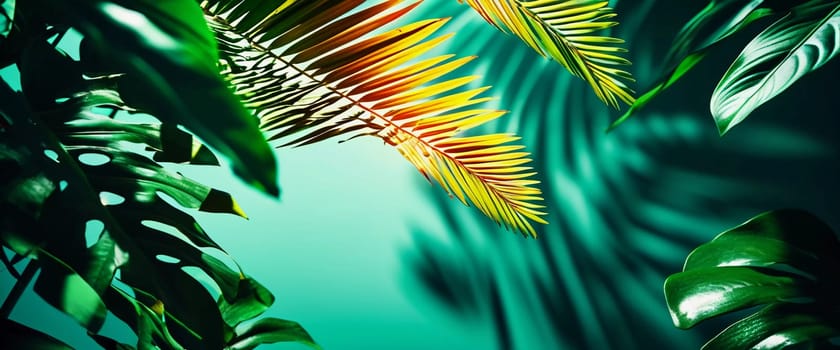 Vibrant Monstera leaves hang gracefully, bathed in soft sunlight filtering through the canopy of a tropical rainforest, creating a serene atmosphere. Generative AI.