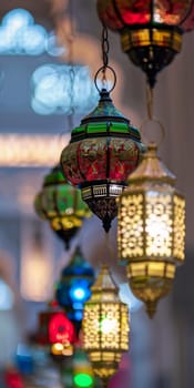 Traditional Islamic lanterns against a clean backdrop, symbolizing celebration and festivity.