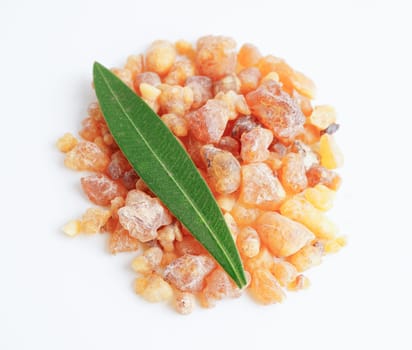 Frankincense or olibanum aromatic resin used in incense and perfumes.