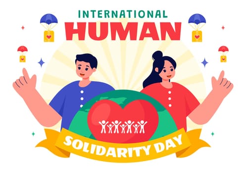 International Human Solidarity Day Vector Illustration on December 20 Featuring Earth, Hands, and Love Symbolizing Help and Support for People