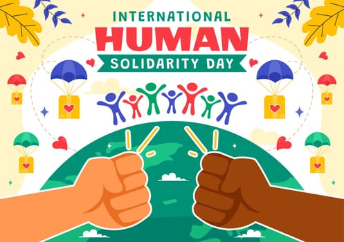 International Human Solidarity Day Vector Illustration on December 20 Featuring Earth, Hands, and Love Symbolizing Help and Support for People