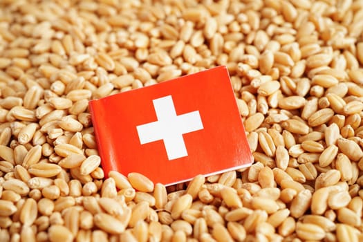 Switzerland flag on grain wheat, trade export and economy concept.