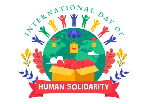 International Human Solidarity Day Vector Illustration on December 20 Featuring Earth, Hands, and Love Symbolizing Help and Support for People