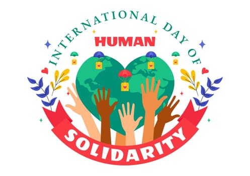 International Human Solidarity Day Vector Illustration on December 20 Featuring Earth, Hands, and Love Symbolizing Help and Support for People