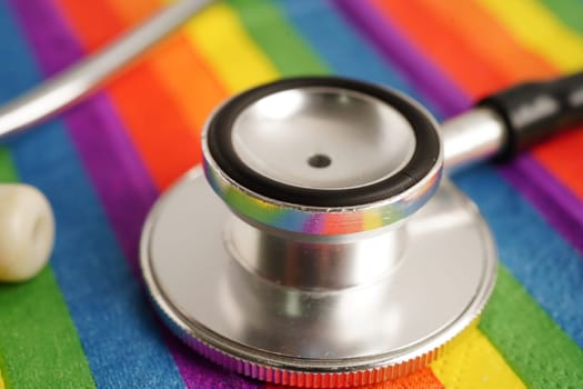 LGBT symbol, Stethoscope on rainbow flag, rights and gender equality, LGBT Pride Month in June.
