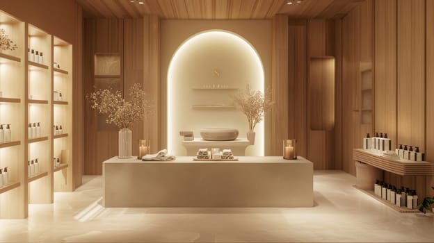 Copy space integrated seamlessly into the serene ambiance of beauty and wellness display