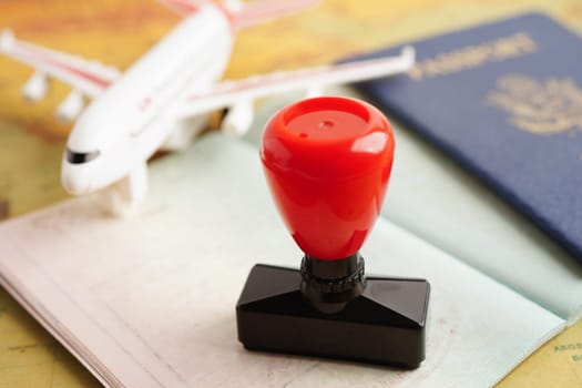 Visa and passport document to immigration at airport in country.