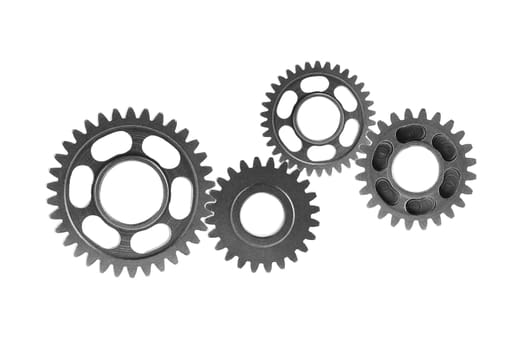 Metal gear isolated on white background for engine car and bike, teamwork business.