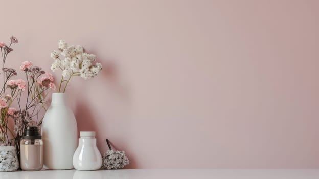 Copy space strategically incorporated into the aesthetic of self-care arrangement